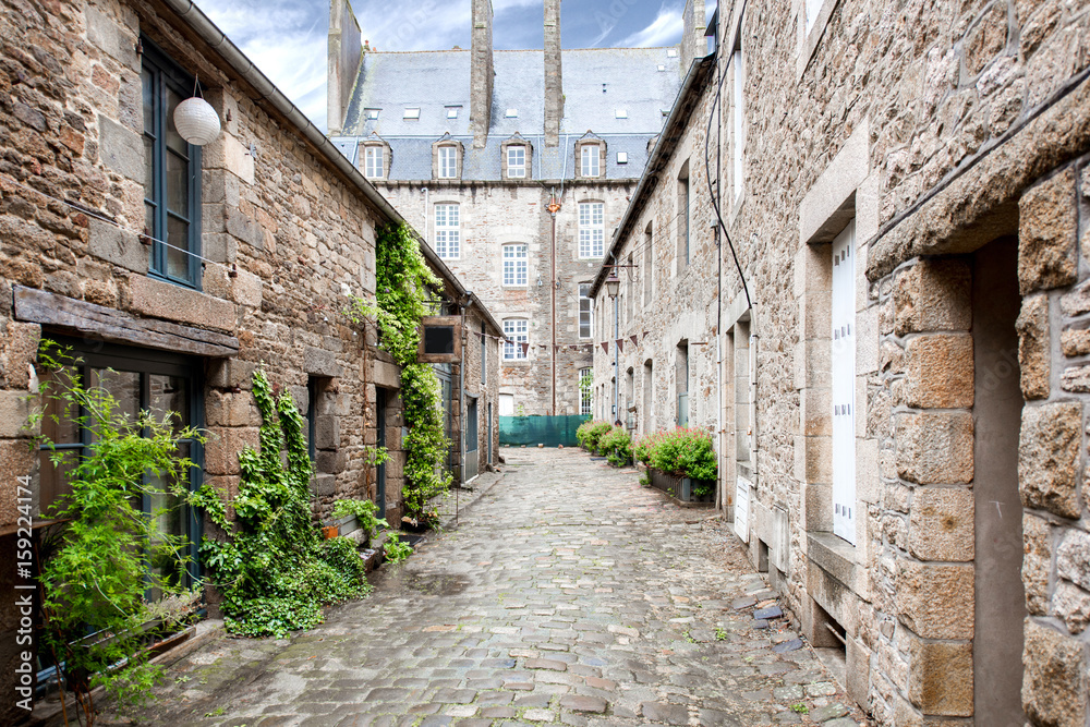 Street view at the famous Dinan town in Brittany region in France