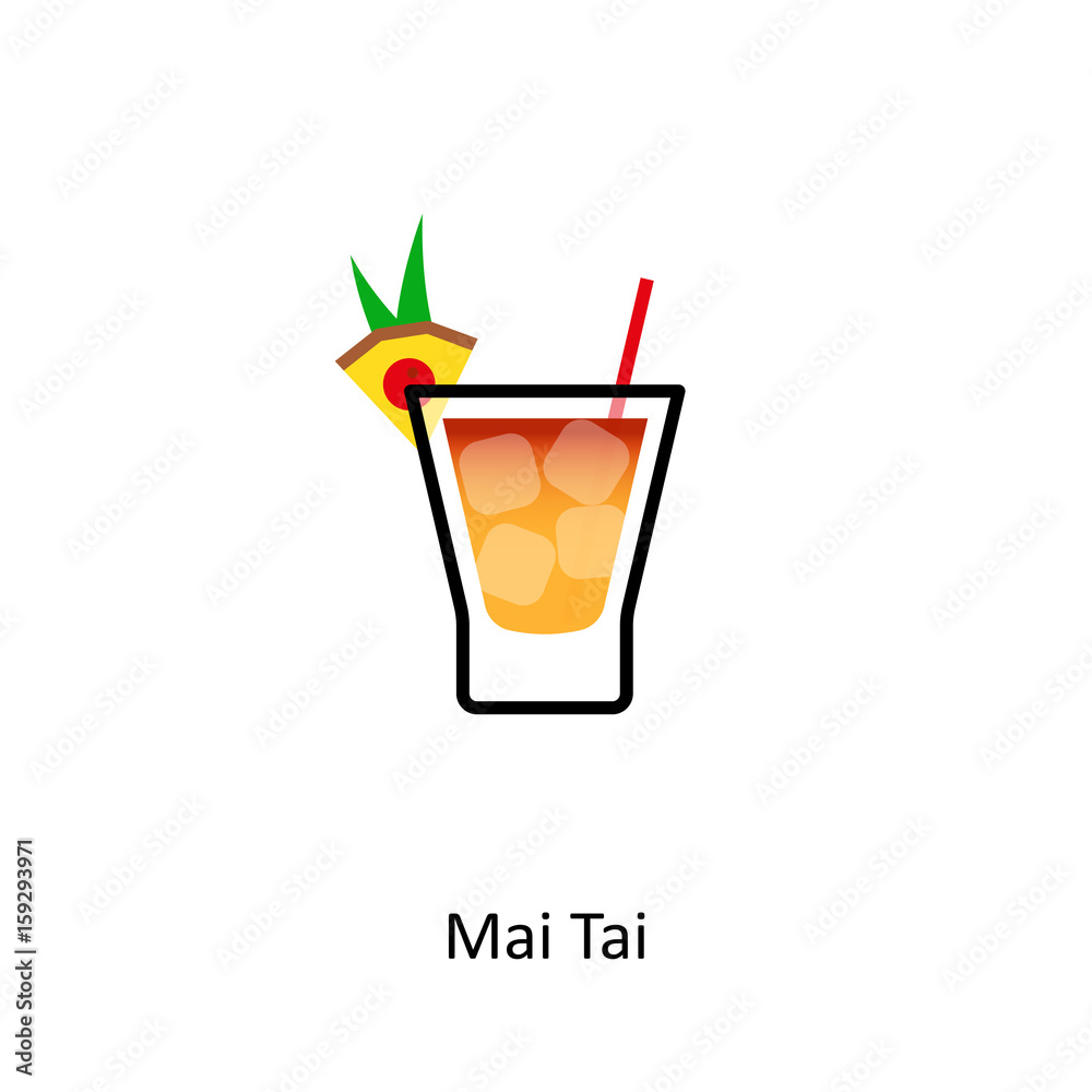 Mai Tai cocktail icon in flat style