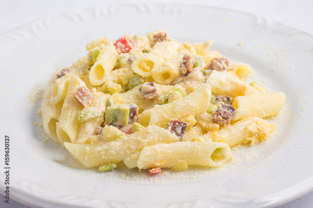 Penne Carbonara Pasta with Zucchini