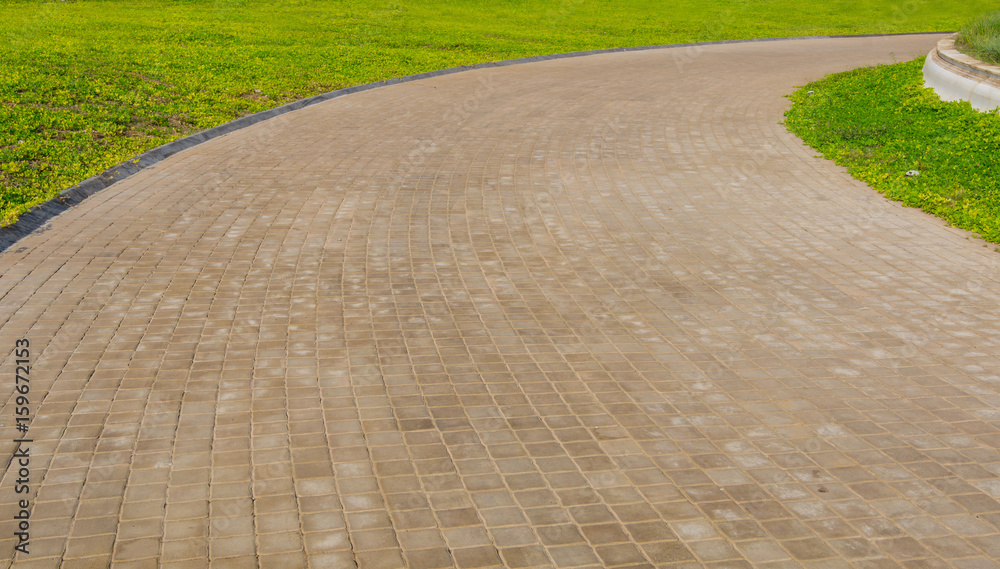 Curve Stone Walkway and green grass