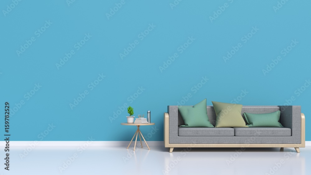 Living room with sofa, behind the dark walls,3d rendering