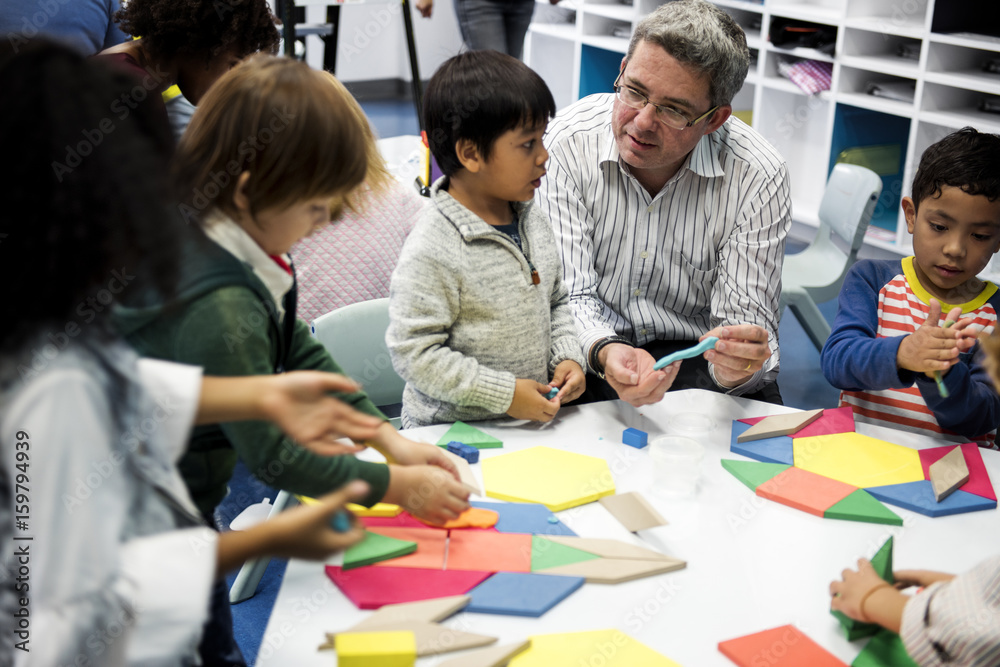 Group of diverse students at daycare