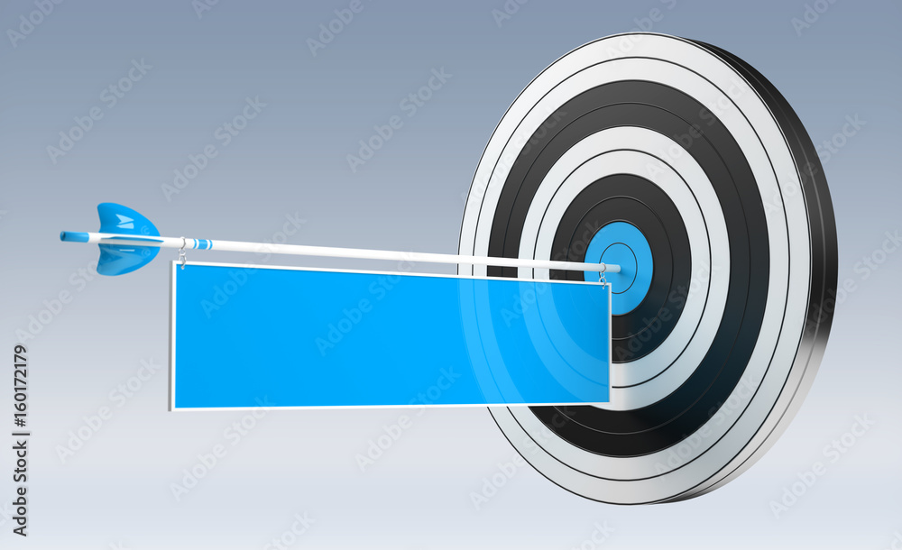 3D rendering target black white and red target with arrows