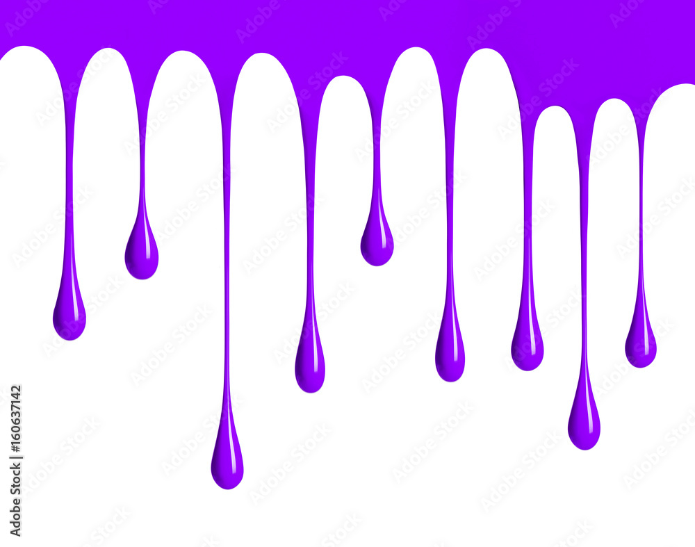 Violet paint dripping isolated over white background