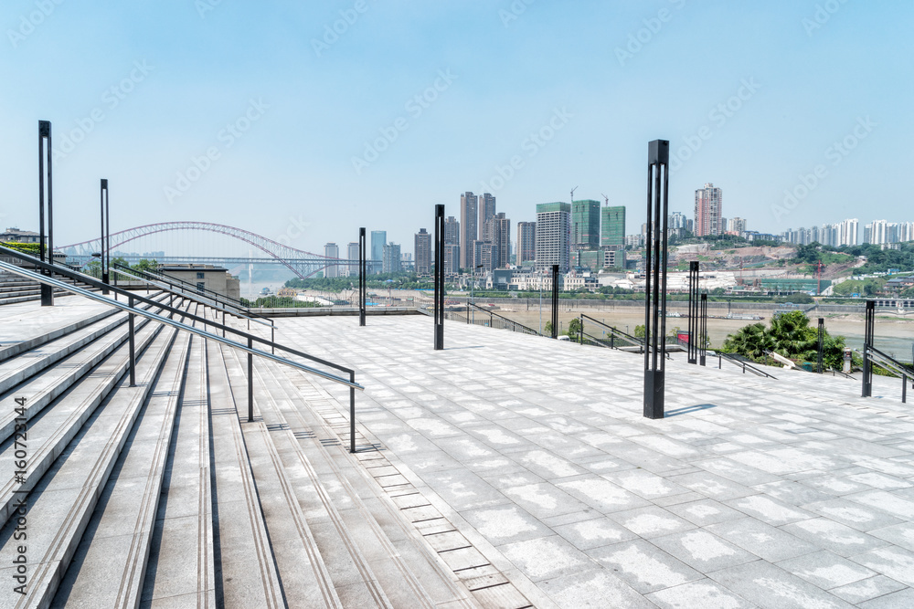 empty floor with steet bridge