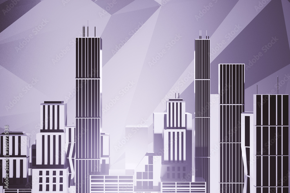 City on lilac background