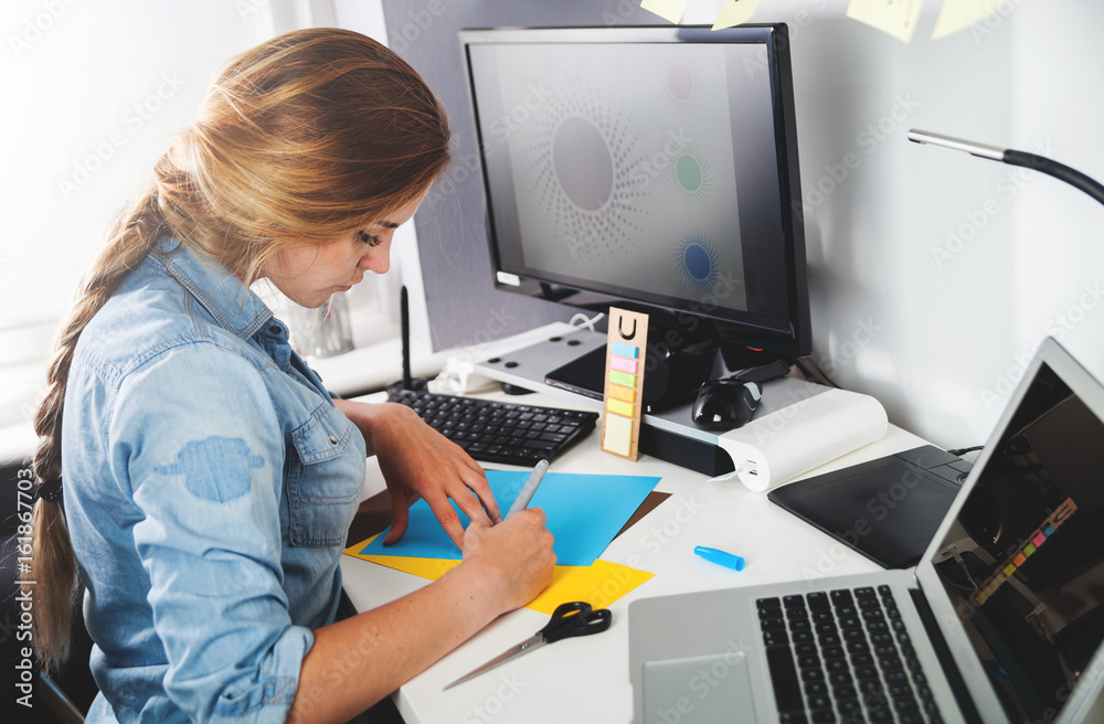 Artist freelance woman working at home office