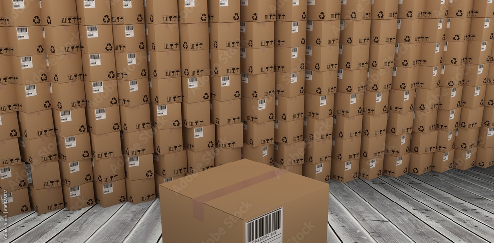 Composite image of packed brown cardboard box