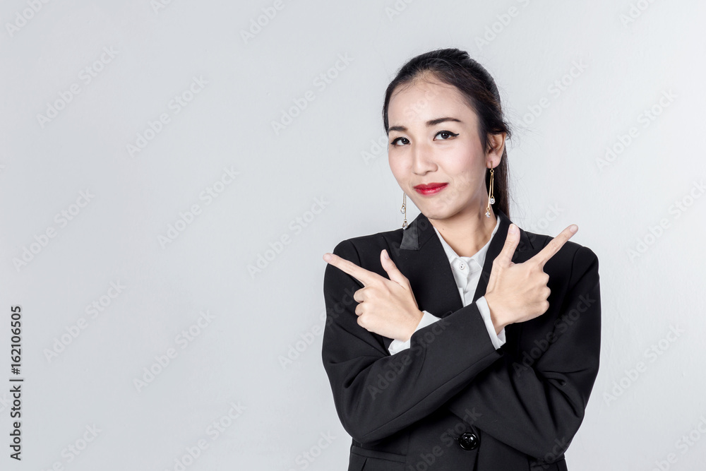 business asian woman isolate white background pont finger