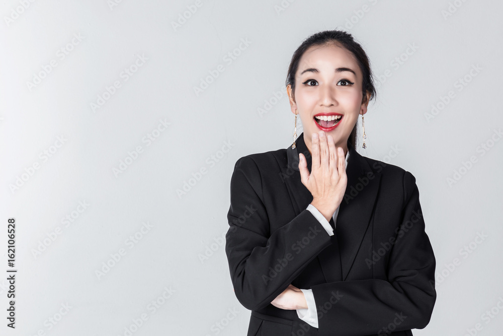 business asian woman isolate white background pont finger