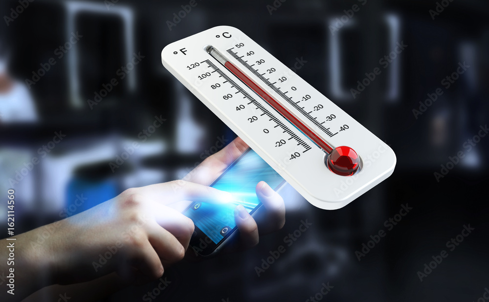 Businessman checking the temperature rise 3D rendering