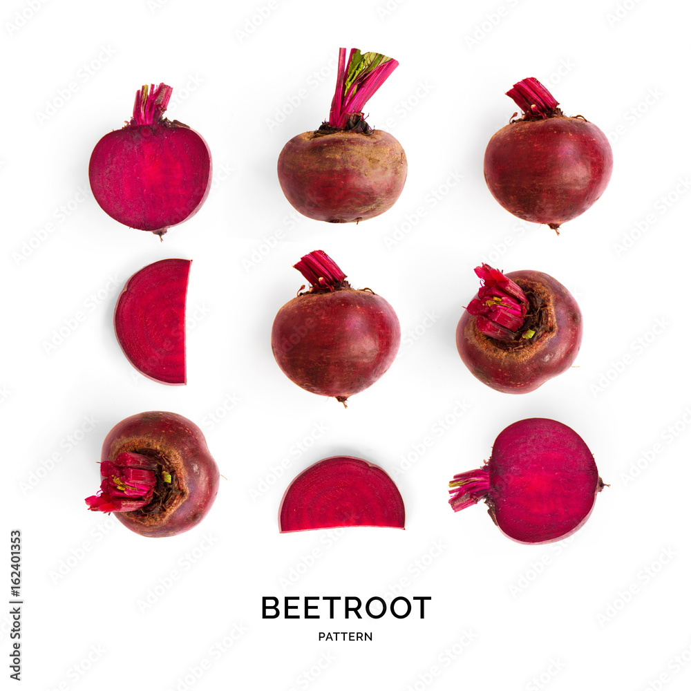 Creative layout made of beetroot. Flat lay. Food concept. Vegetables isolated on white background.