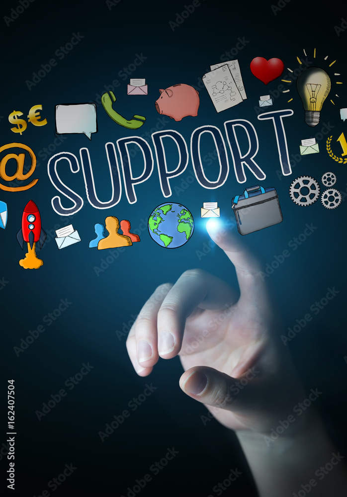 Businesswoman using hand-drawn support text presentation