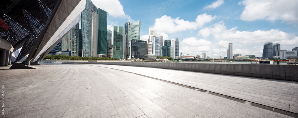 empty floor with modern buildings