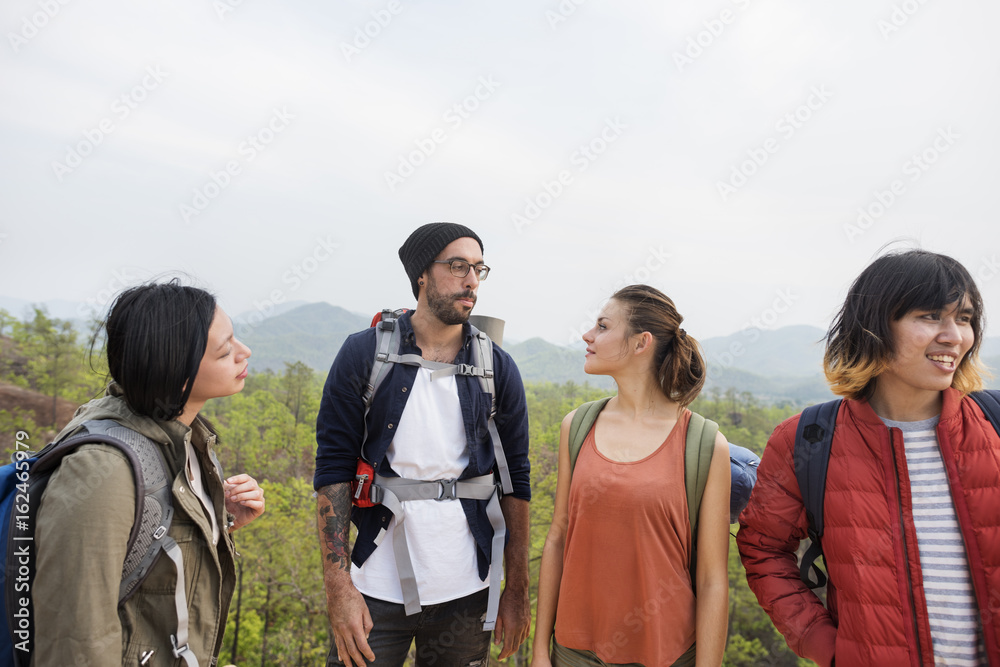 Friends Explore Nature Outdoors Concept