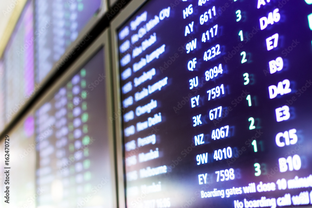 digital screen with flight information