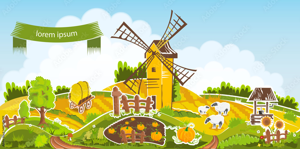 Rural landscape vector illustration