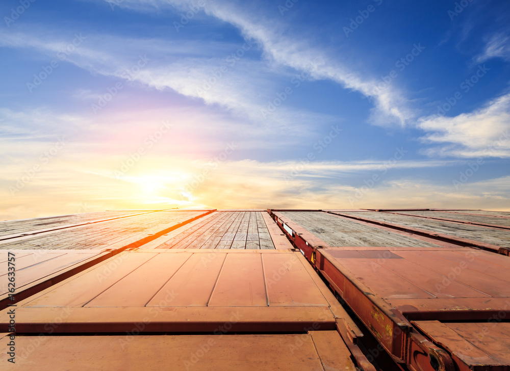 Industrial port board platform scene at sunset