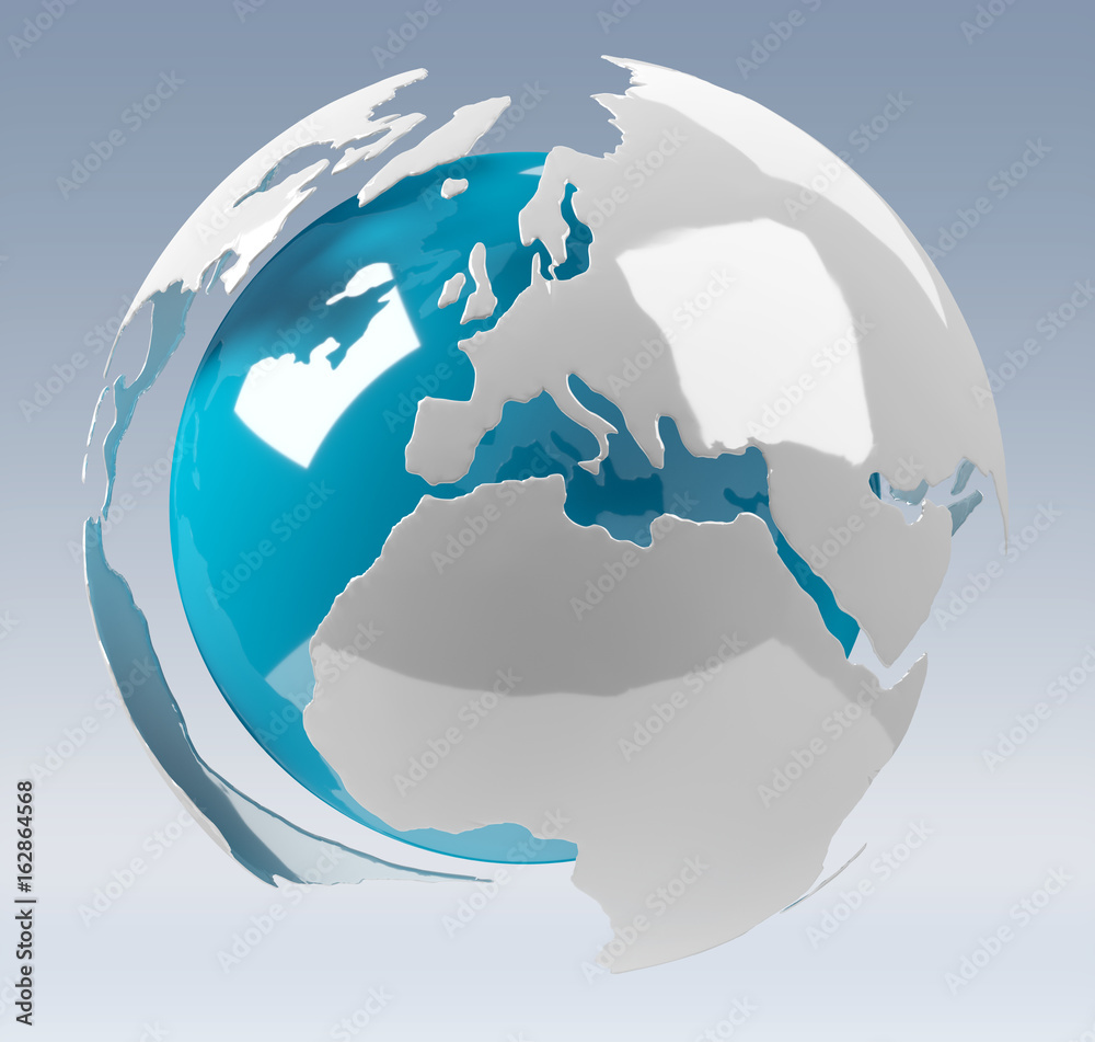 White and blue 3D rendering earth