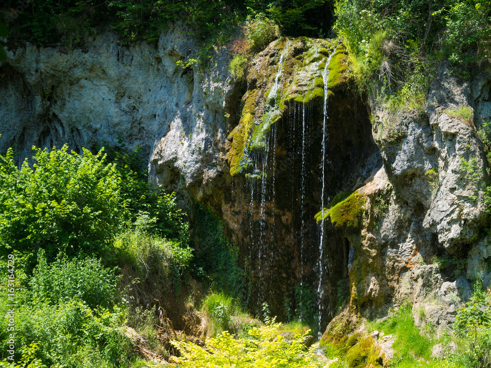 Mountain stream waterfall. Bigar mountain waterfall, Romania