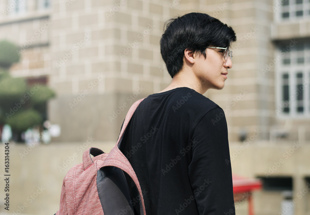 Teen boy going to university routine life