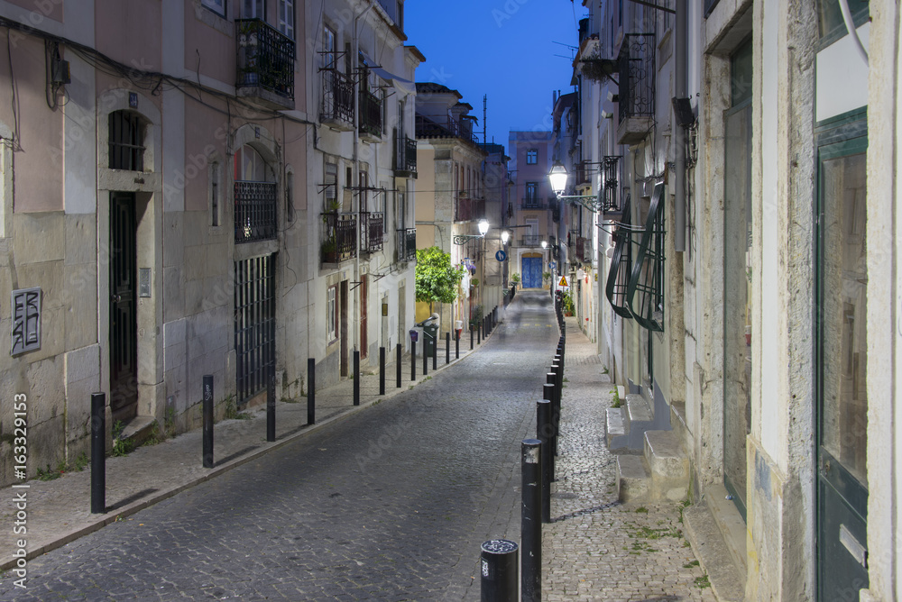 Empty night street in Lisbon, Portugal