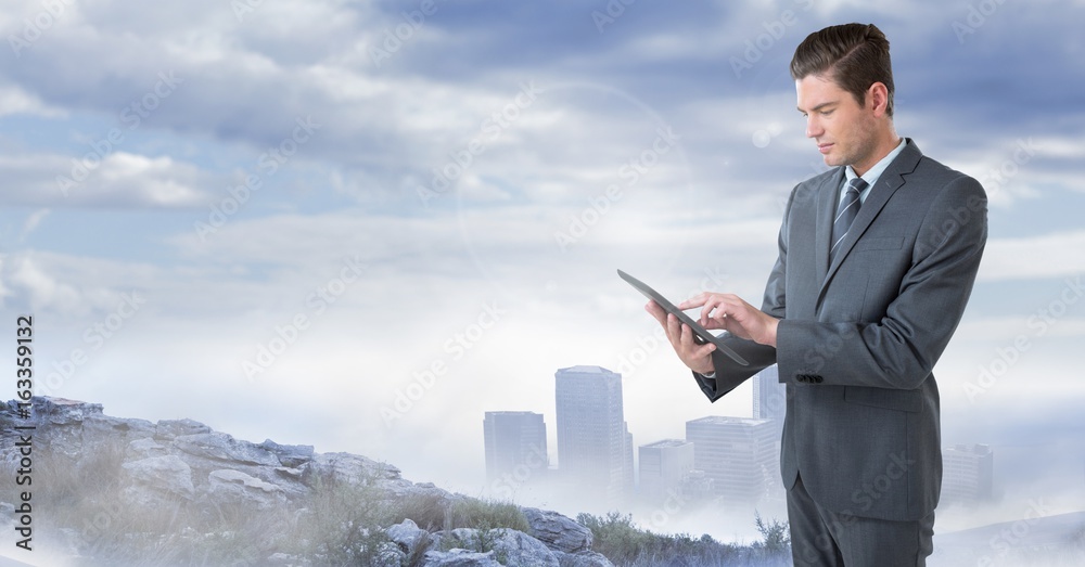 businessman on phone in cityscape