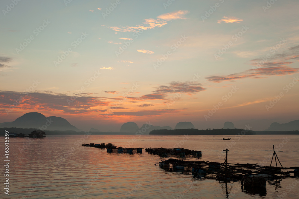 Beautiful sunrise landscape view of Samchong-tai in Phang-Nga,Thailand.