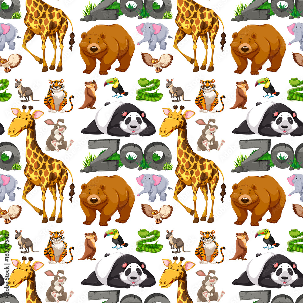 Seamless background design with wild animals