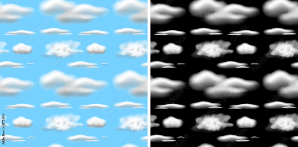 蓝色和黑色天空中的云的无缝背景设计