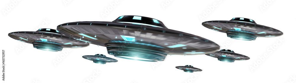 Vintage UFO isolated on white background 3D rendering