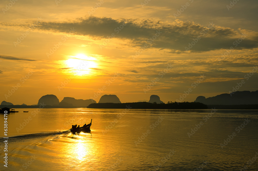 Fishing boats with morning sun.