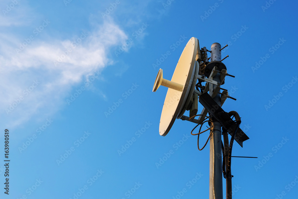 A satellite dish installed on the roof to connect the TV to allow viewing items.