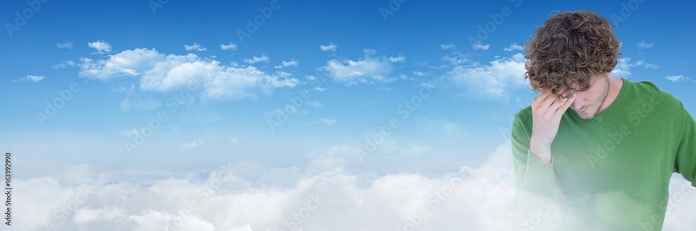 Thinking man with blue sky transition