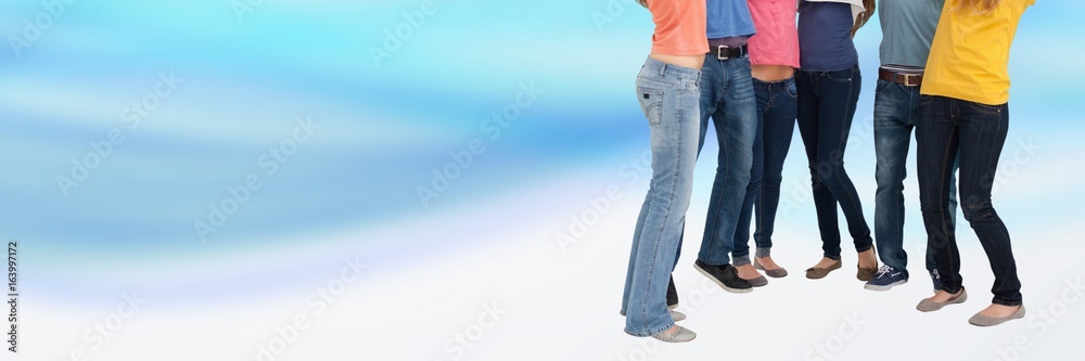 Group of People standing in curved bright space