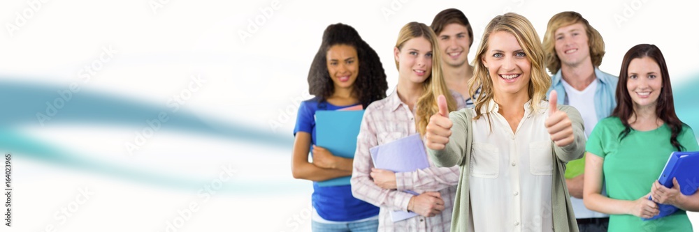 Students with teacher in front of blurred background