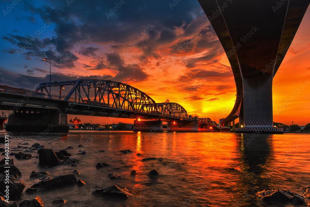 Evening light Bridge Bangkok in Thailand.