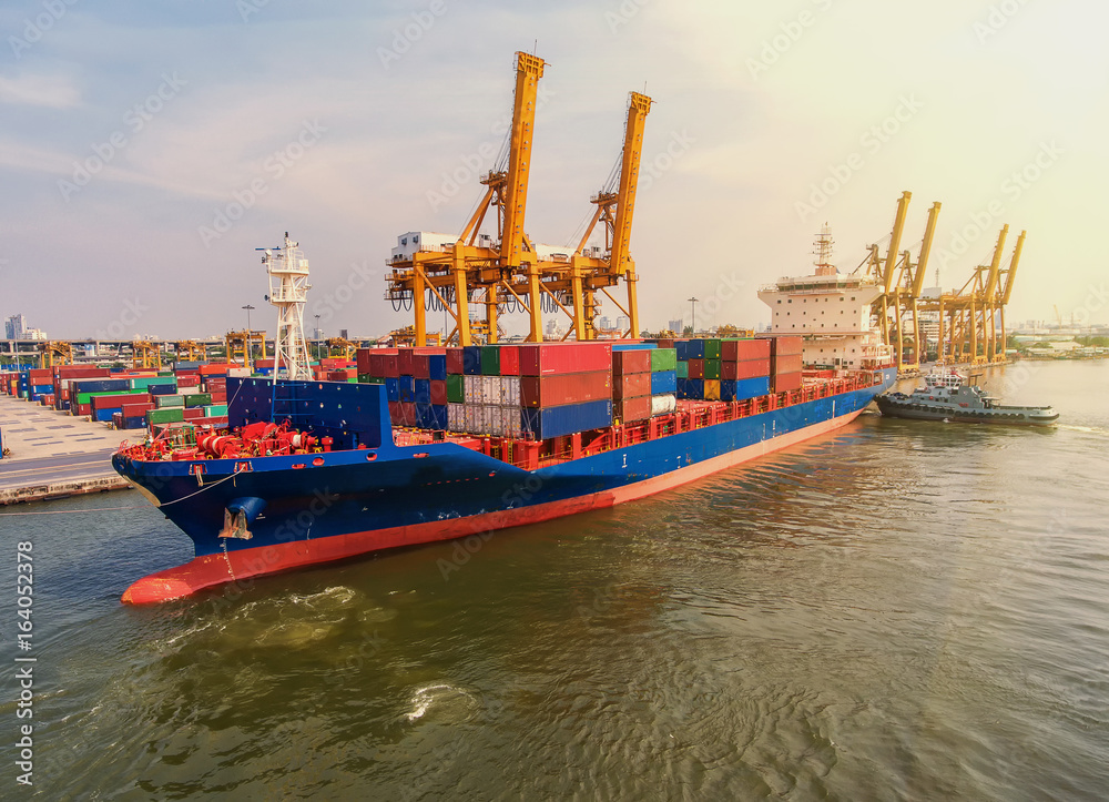 container,container ship in import export and business logistic.By crane ,Trade Port , Shipping.carg