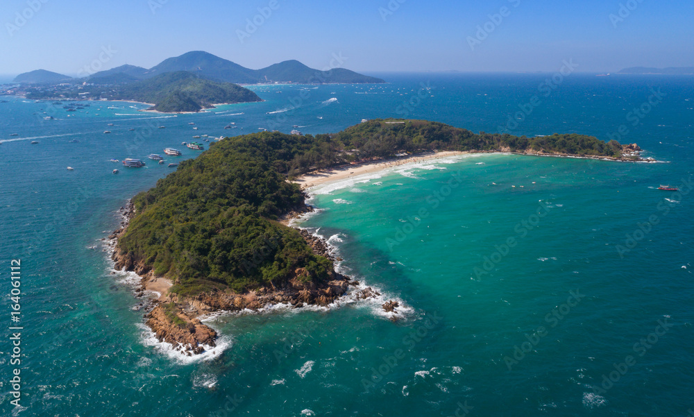 At Sea Island.Aerial view. Top view.amazing nature background.The color of the water and beautifully