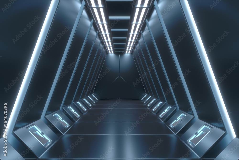 Futuristic background science fiction interior architecture corridor,3D Rendering