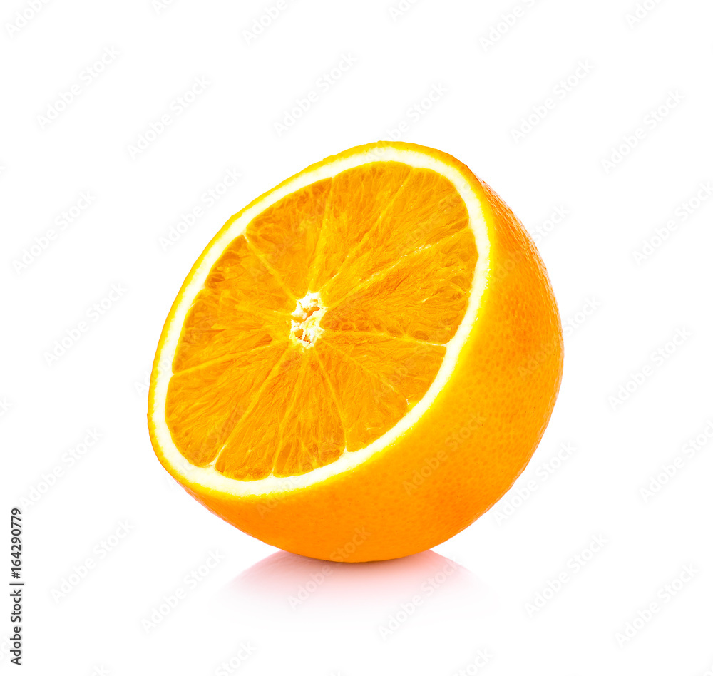 Perfectly retouched sliced orange isolated on the white background with clipping path. Lets see what