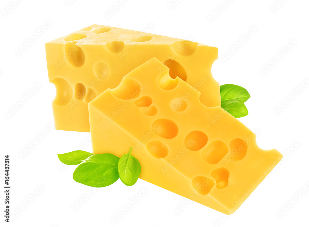 Piece of cheese isolated on white background