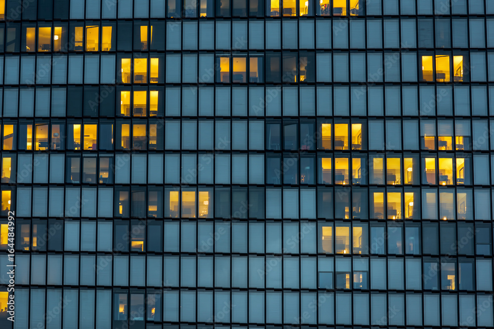 Night view on the facade of the modern building