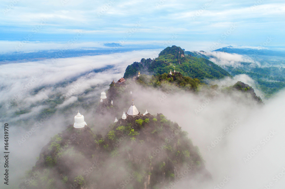 Fog on the Mountain.Wat Mongkut Memorial Rachanusorn a public temple on the hill. The wonderful thin