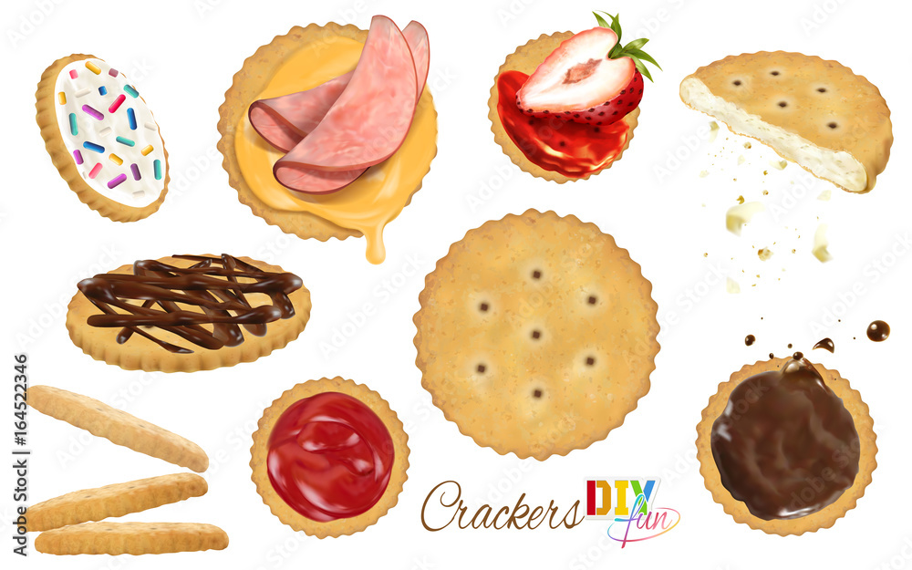 Round crackers with toppings