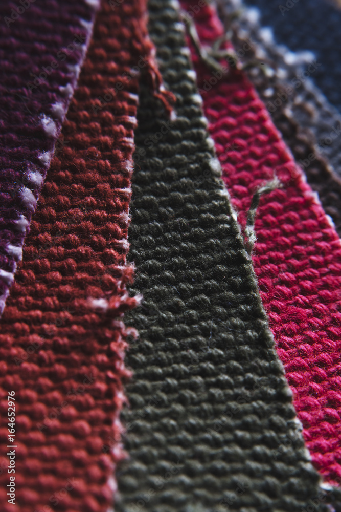 Closeup of colorful fabric samples