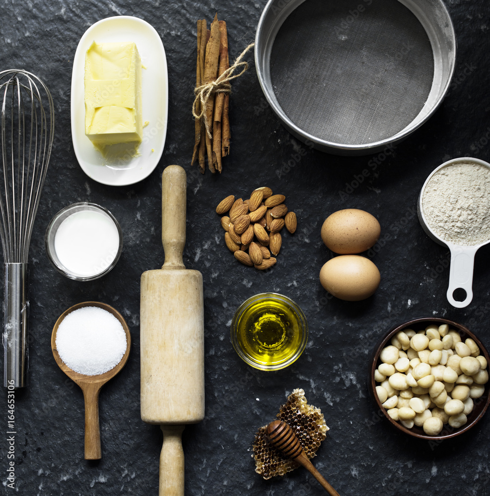 Flatlay of ingredients for pastry menu