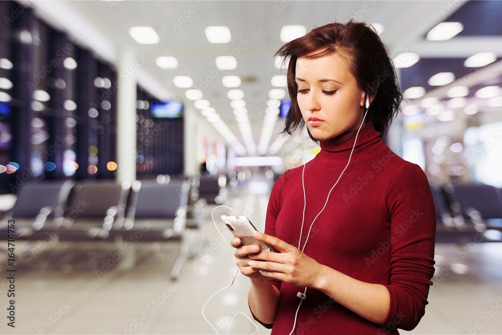 Woman listening to music.