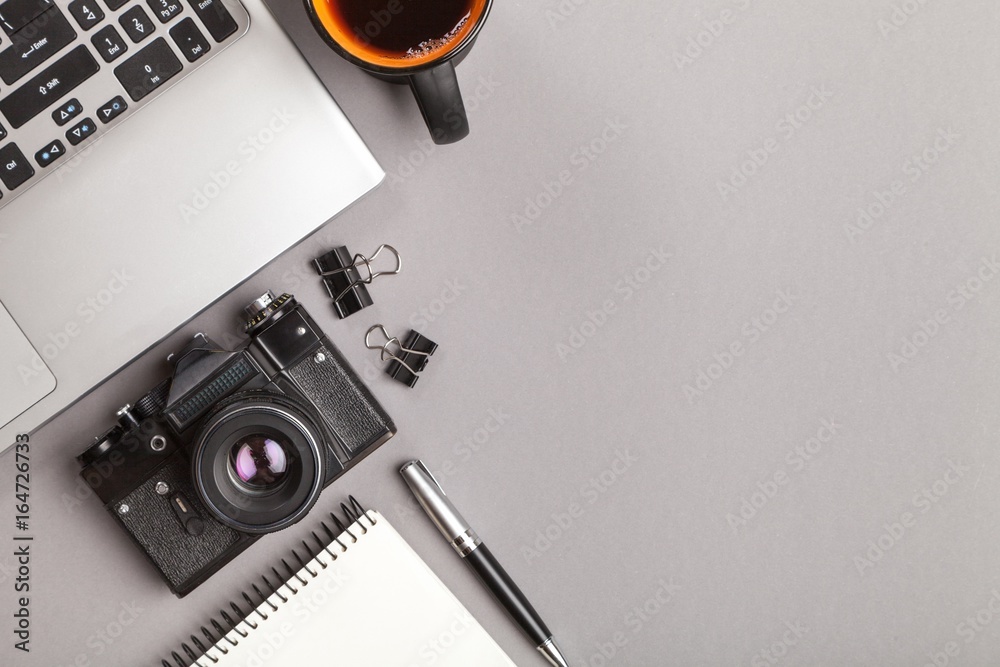 Top view of office desk.