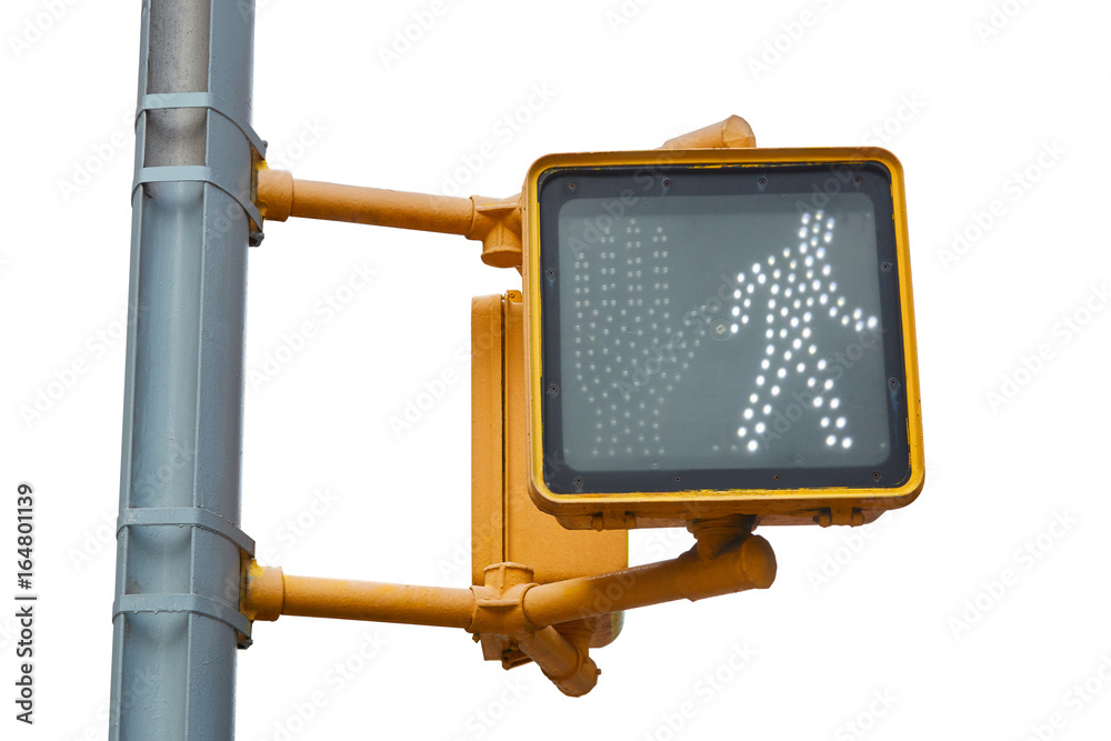 New York pedestrian traffic light isolated on white with clipping path